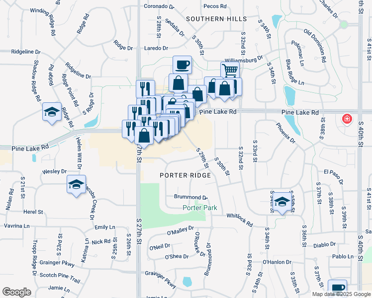 map of restaurants, bars, coffee shops, grocery stores, and more near 7155 South 29th Street in Lincoln