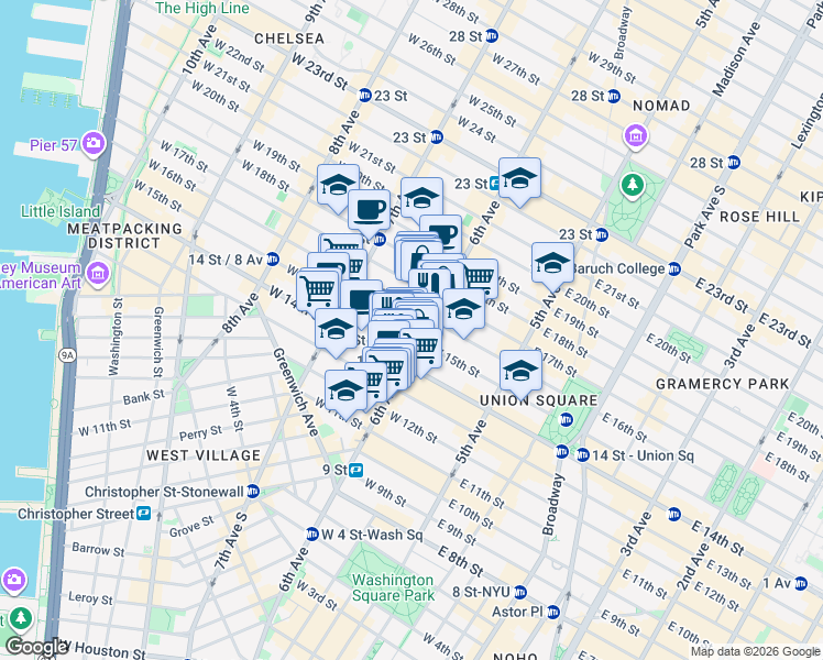 map of restaurants, bars, coffee shops, grocery stores, and more near in New York