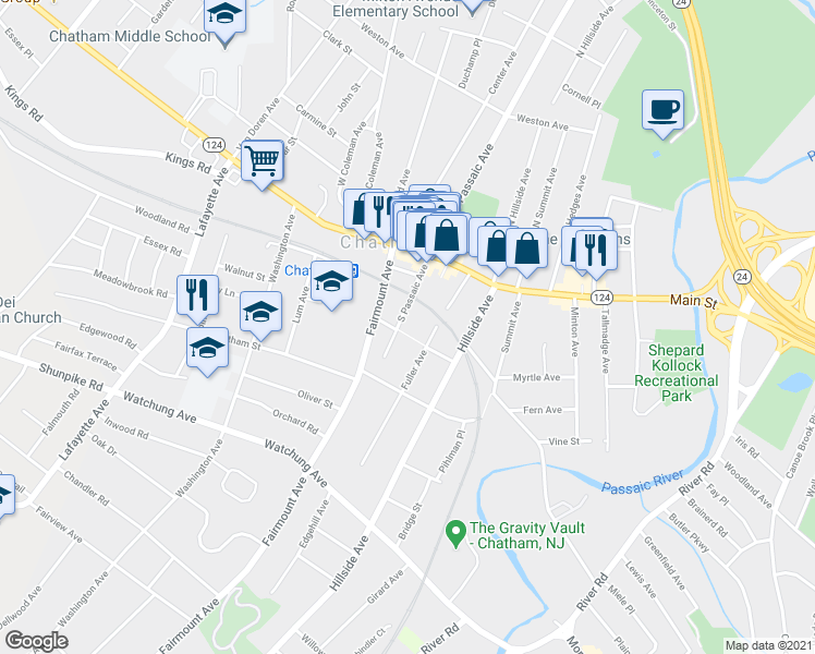 map of restaurants, bars, coffee shops, grocery stores, and more near 6 2nd Street in Chatham