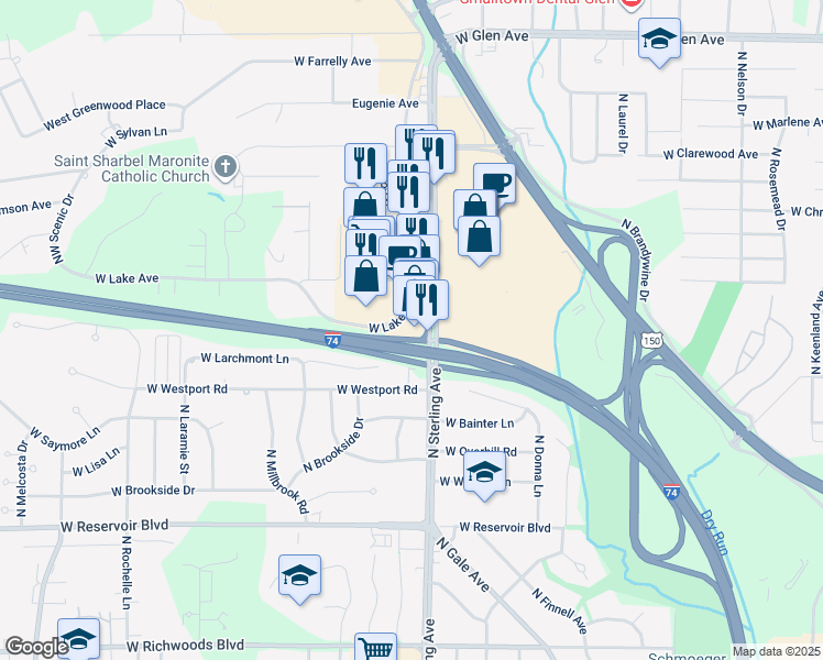 map of restaurants, bars, coffee shops, grocery stores, and more near 2522 W Lake Ave in Peoria