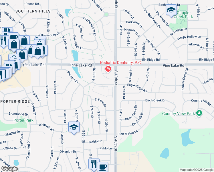 map of restaurants, bars, coffee shops, grocery stores, and more near 3901 Eagle Ridge Road in Lincoln