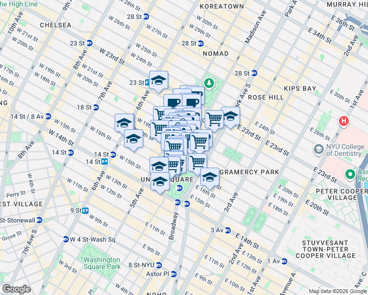 map of restaurants, bars, coffee shops, grocery stores, and more near 895 Broadway in New York