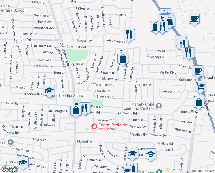 map of restaurants, bars, coffee shops, grocery stores, and more near 30 Marksman Lane in Levittown