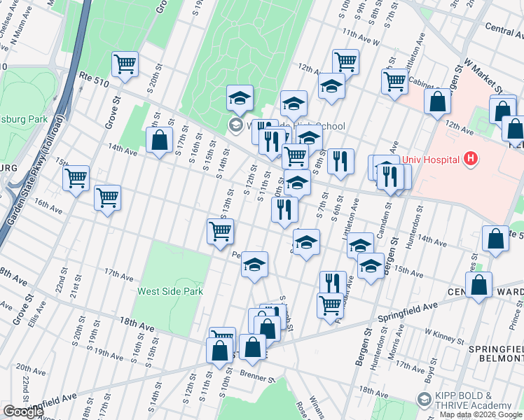 map of restaurants, bars, coffee shops, grocery stores, and more near 436 South 11th Street in Newark