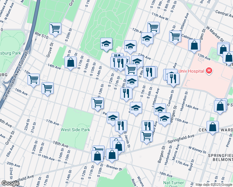 map of restaurants, bars, coffee shops, grocery stores, and more near 436 S 11th St in Newark