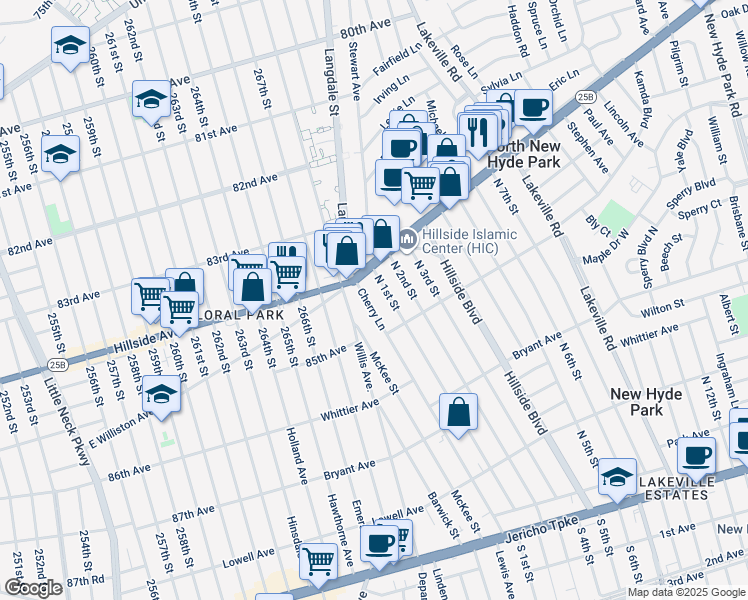 map of restaurants, bars, coffee shops, grocery stores, and more near 1034 Cherry Ln in North New Hyde Park