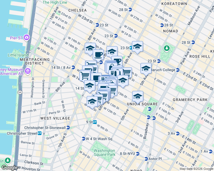 map of restaurants, bars, coffee shops, grocery stores, and more near in New York