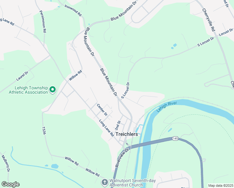 map of restaurants, bars, coffee shops, grocery stores, and more near 400 Blue Mountain Drive in Walnutport