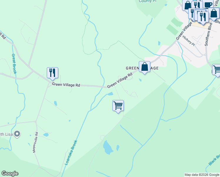 map of restaurants, bars, coffee shops, grocery stores, and more near 443 Green Village Road in Chatham Township