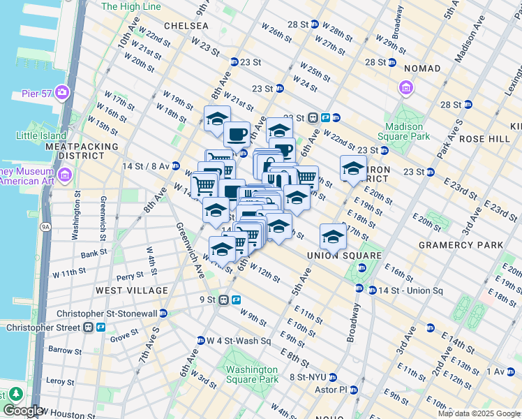 map of restaurants, bars, coffee shops, grocery stores, and more near in New York
