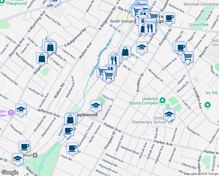 map of restaurants, bars, coffee shops, grocery stores, and more near 51 Arnold Terrace in South Orange