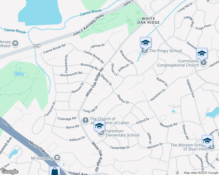 map of restaurants, bars, coffee shops, grocery stores, and more near 24 Slayton Drive in Millburn