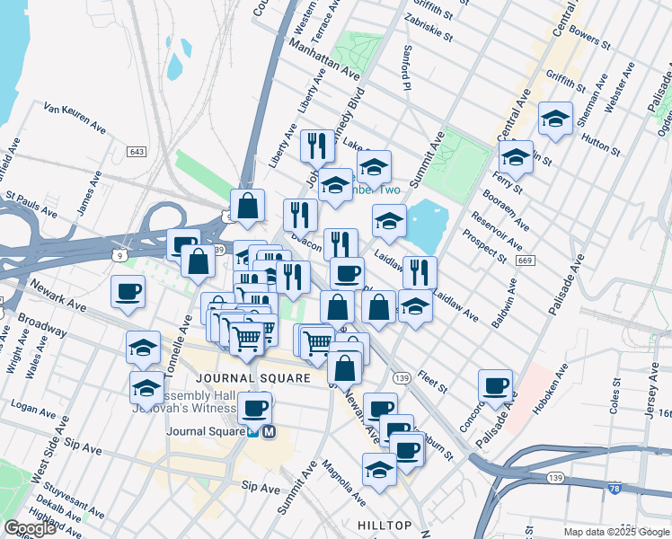 map of restaurants, bars, coffee shops, grocery stores, and more near 203 Hopkins Avenue in Jersey City