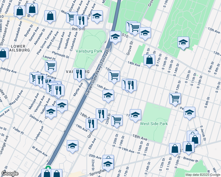 map of restaurants, bars, coffee shops, grocery stores, and more near in Irvington