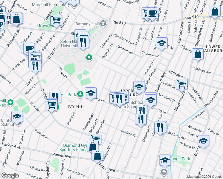 map of restaurants, bars, coffee shops, grocery stores, and more near in Newark