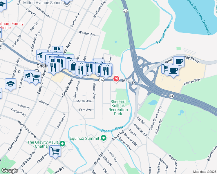 map of restaurants, bars, coffee shops, grocery stores, and more near 10 Parrott Mill Road in Chatham