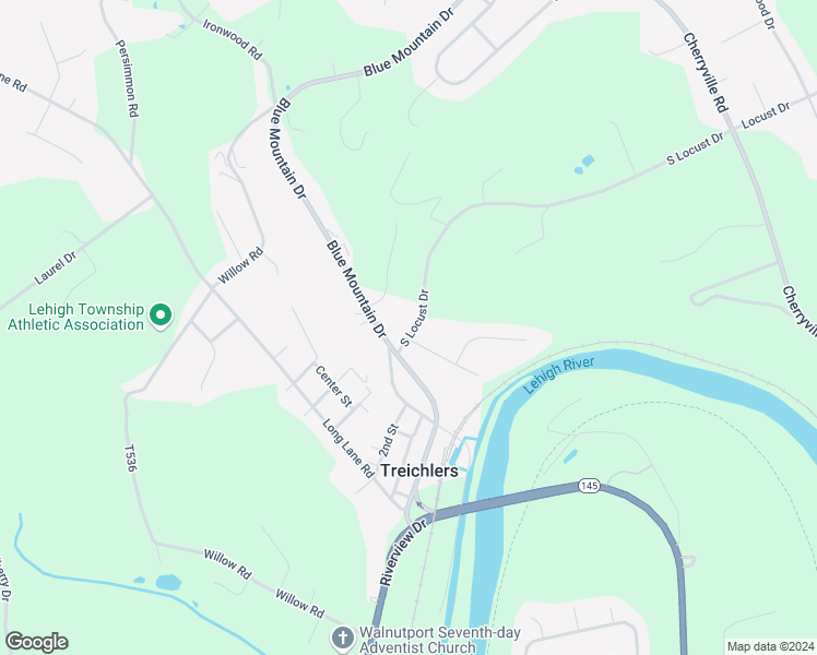 map of restaurants, bars, coffee shops, grocery stores, and more near 4326 South Locust Drive in Walnutport
