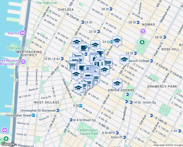 map of restaurants, bars, coffee shops, grocery stores, and more near in New York