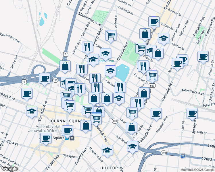 map of restaurants, bars, coffee shops, grocery stores, and more near 153 Laidlaw Avenue in Jersey City