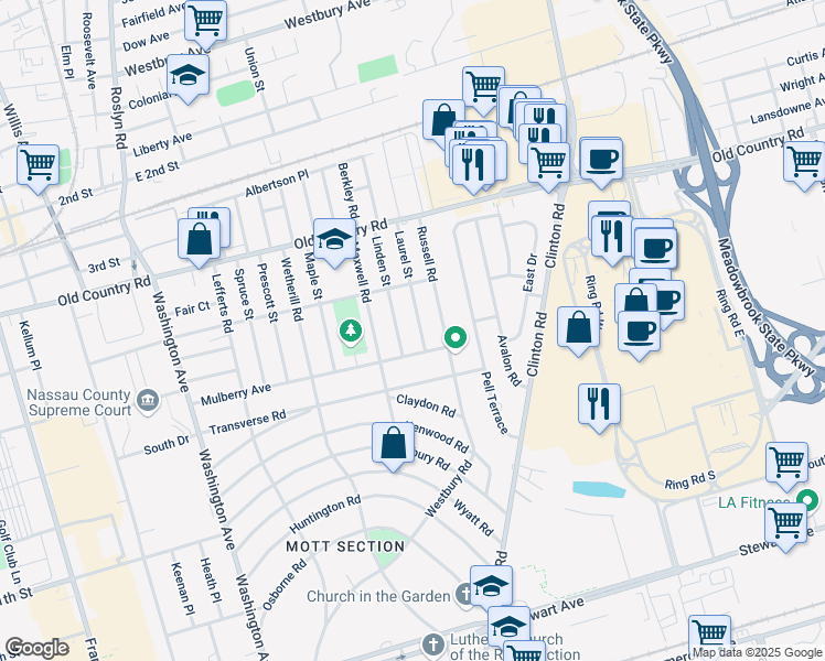 map of restaurants, bars, coffee shops, grocery stores, and more near 8 Laurel Street in Garden City