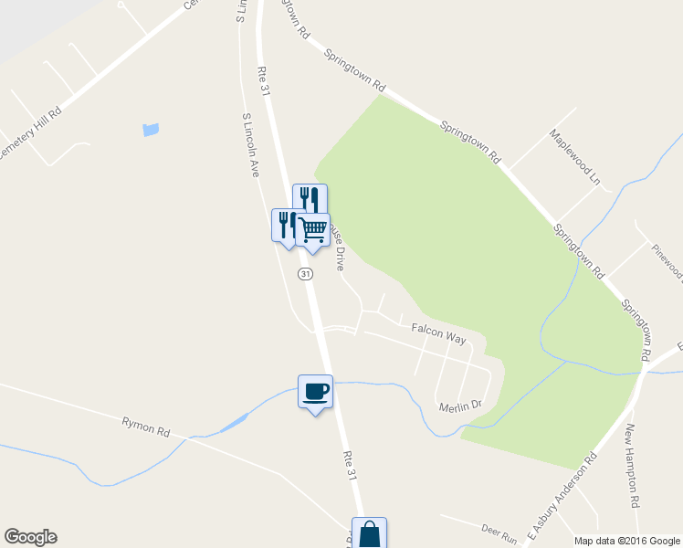 map of restaurants, bars, coffee shops, grocery stores, and more near Clubhouse Drive in Washington