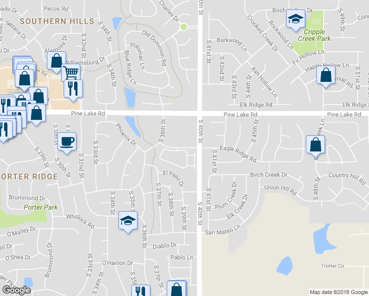 map of restaurants, bars, coffee shops, grocery stores, and more near 3931 Eagle Ridge Road in Lincoln