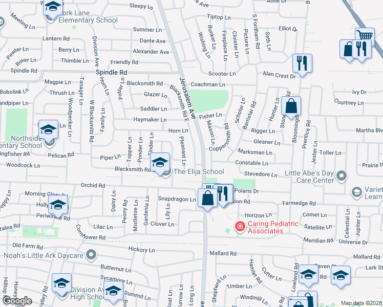 map of restaurants, bars, coffee shops, grocery stores, and more near 136 Blacksmith Road East in Levittown