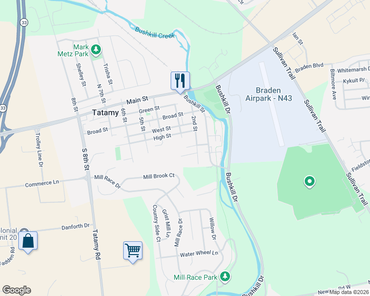 map of restaurants, bars, coffee shops, grocery stores, and more near 227 Hobson Street in Tatamy