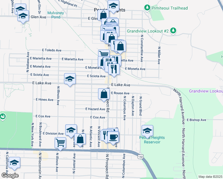 map of restaurants, bars, coffee shops, grocery stores, and more near 4228 North Prospect Road in Peoria