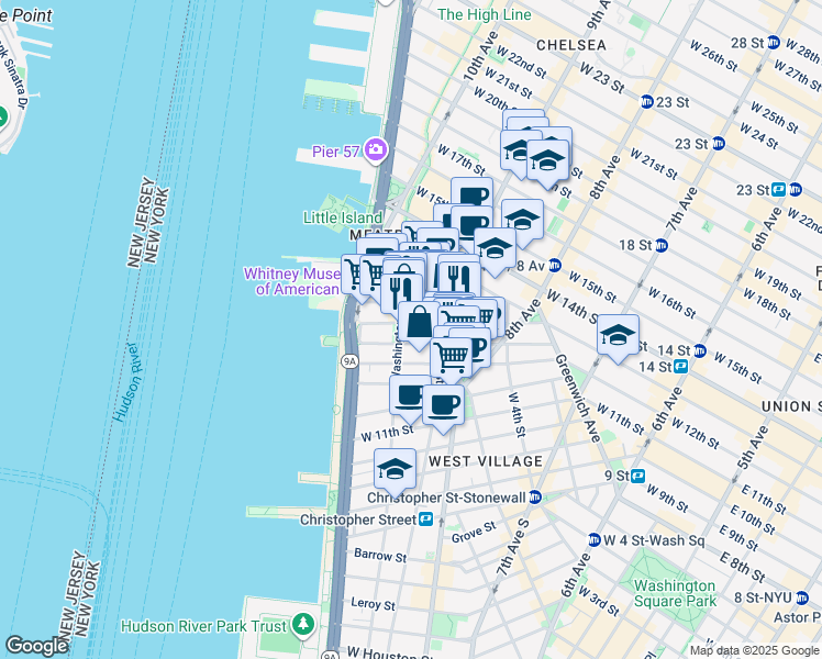 map of restaurants, bars, coffee shops, grocery stores, and more near in New York