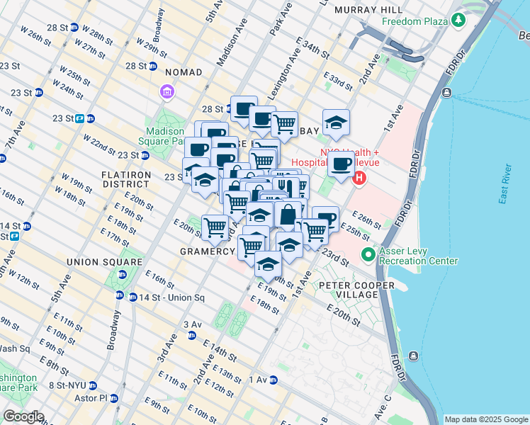 map of restaurants, bars, coffee shops, grocery stores, and more near in New York