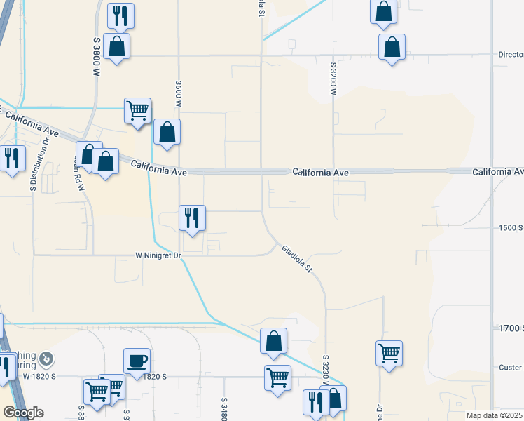 map of restaurants, bars, coffee shops, grocery stores, and more near 1499 3400 West Street in Salt Lake City