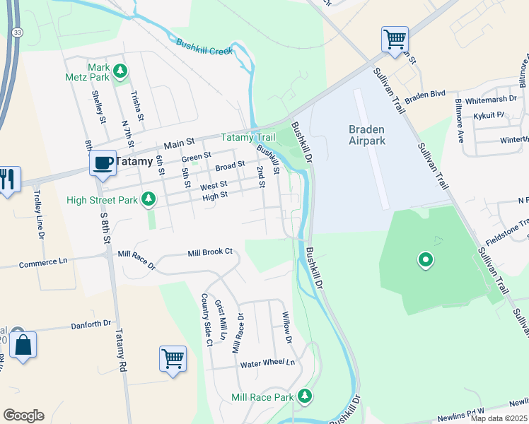 map of restaurants, bars, coffee shops, grocery stores, and more near in Tatamy