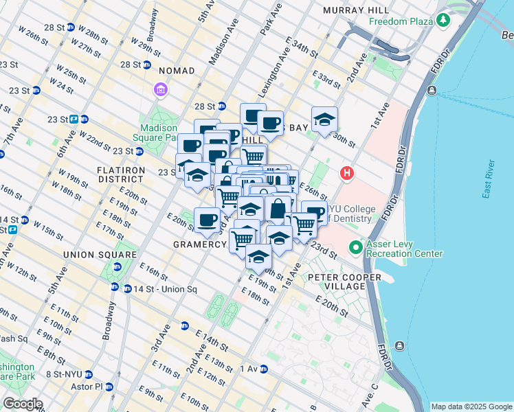 map of restaurants, bars, coffee shops, grocery stores, and more near in New York