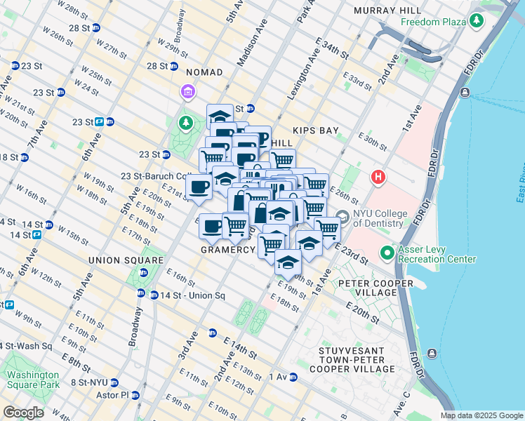 map of restaurants, bars, coffee shops, grocery stores, and more near in New York