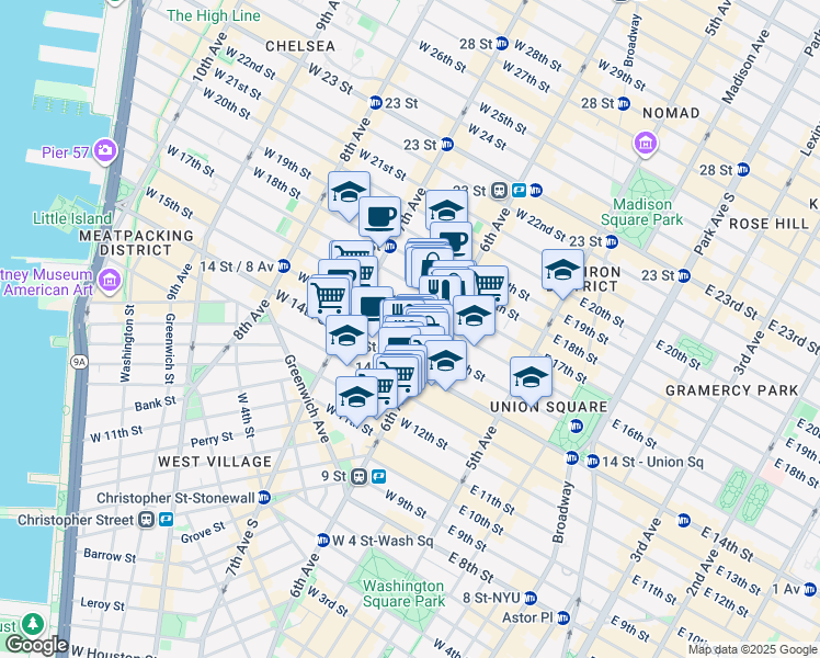 map of restaurants, bars, coffee shops, grocery stores, and more near in New York