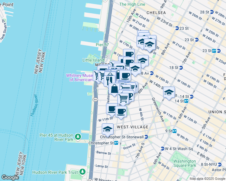 map of restaurants, bars, coffee shops, grocery stores, and more near 842-846 Greenwich Street in New York