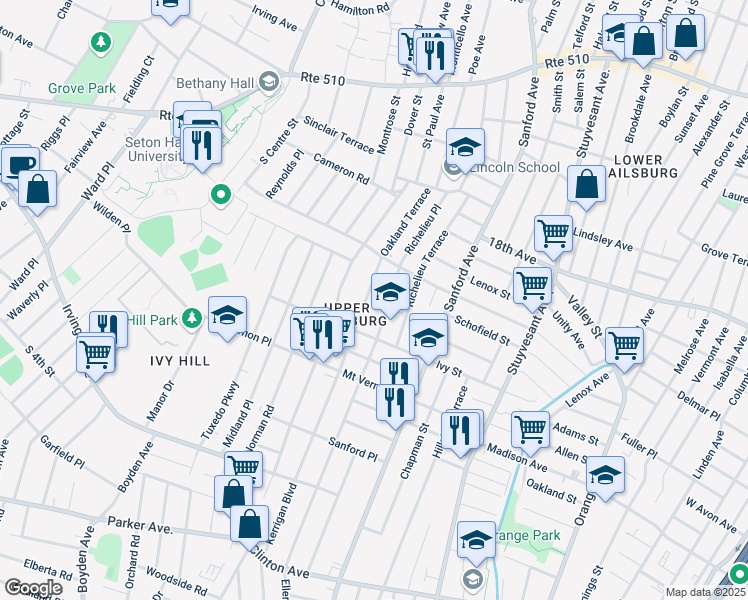 map of restaurants, bars, coffee shops, grocery stores, and more near in Newark