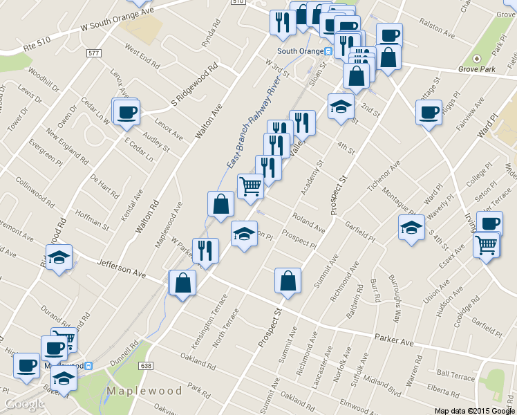 map of restaurants, bars, coffee shops, grocery stores, and more near 51 Arnold Terrace in South Orange