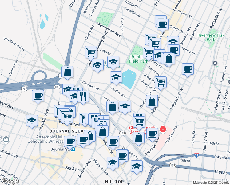 map of restaurants, bars, coffee shops, grocery stores, and more near 159 Laidlaw Avenue in Jersey City