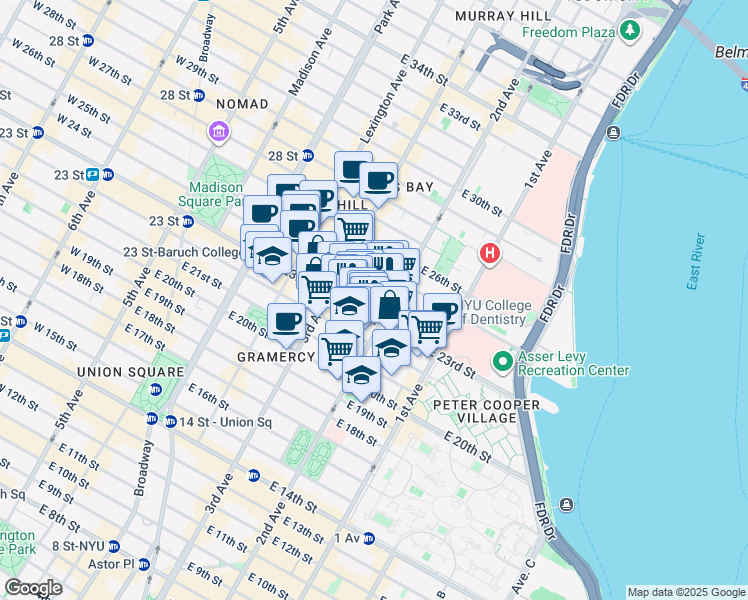 map of restaurants, bars, coffee shops, grocery stores, and more near in New York