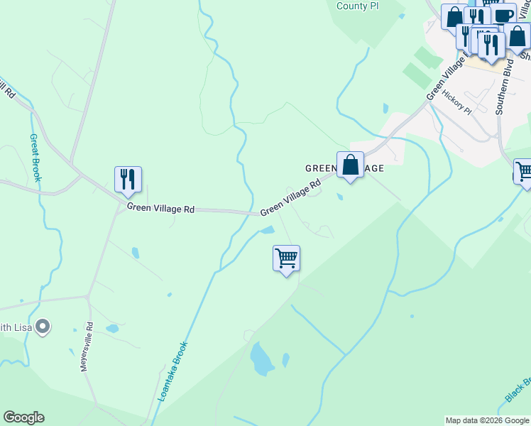 map of restaurants, bars, coffee shops, grocery stores, and more near 443 Green Village Road in Chatham Township