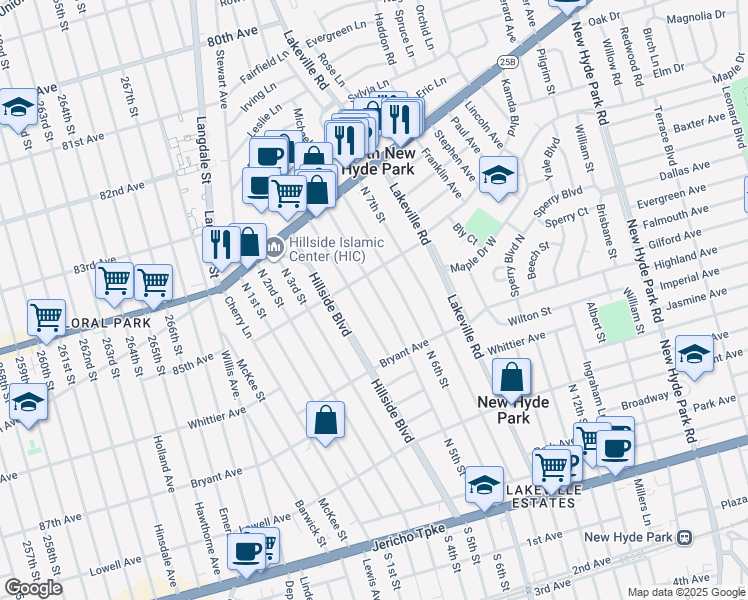 map of restaurants, bars, coffee shops, grocery stores, and more near 959 North 5th Street in New Hyde Park