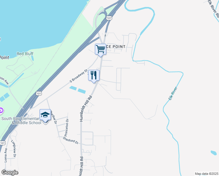 map of restaurants, bars, coffee shops, grocery stores, and more near 1520 Golden West Court in Eureka