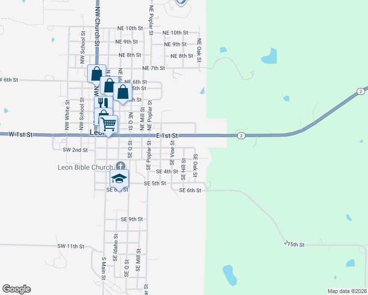 map of restaurants, bars, coffee shops, grocery stores, and more near 799 SE 2nd St in Leon