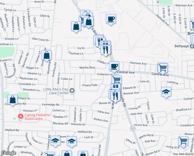 map of restaurants, bars, coffee shops, grocery stores, and more near 3685 Bridle Path in Bethpage
