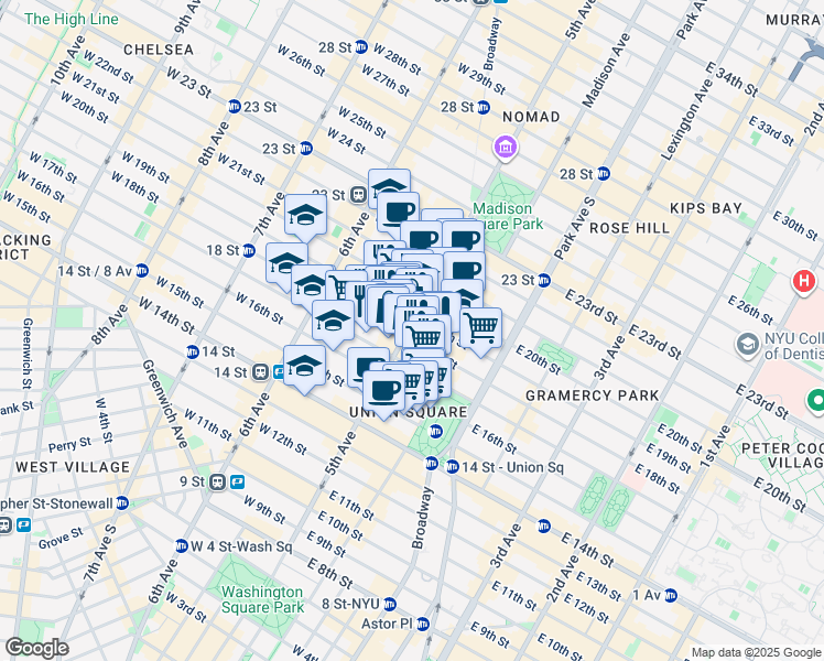 map of restaurants, bars, coffee shops, grocery stores, and more near in New York