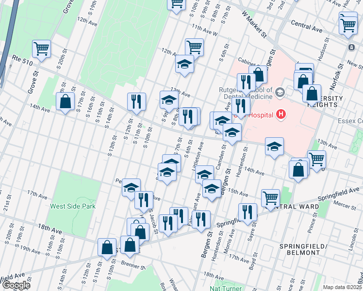 map of restaurants, bars, coffee shops, grocery stores, and more near in Newark