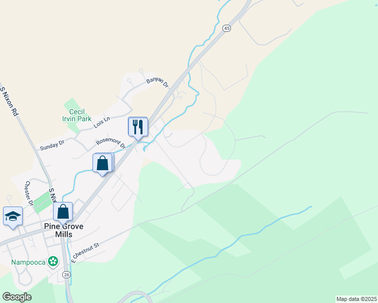 map of restaurants, bars, coffee shops, grocery stores, and more near 120 Meadowview Drive in State College