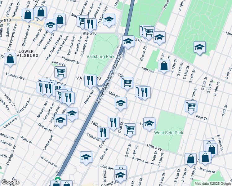 map of restaurants, bars, coffee shops, grocery stores, and more near 399-401 16th Avenue in Irvington